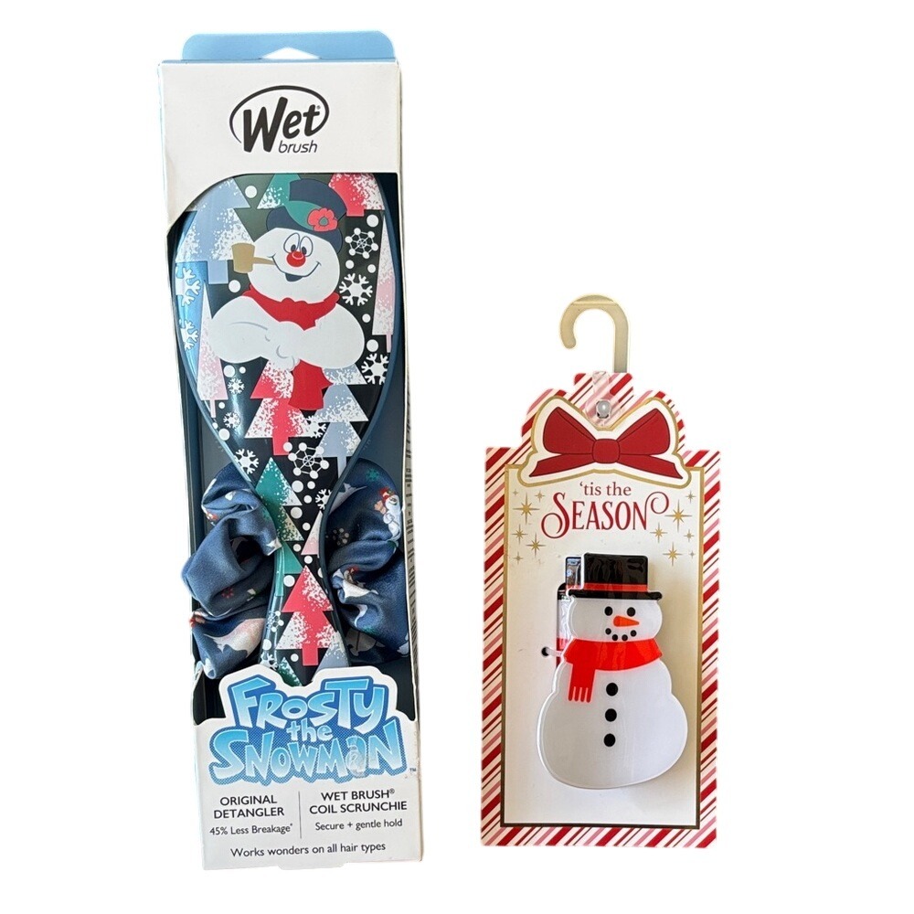 Wet Brush Frosty the Snowman Hair Brush Detangler Set & Snowman Clip NEW